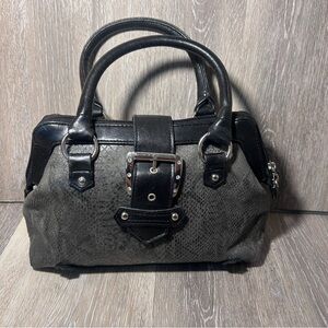 Vintage Chic Black & Gray Snakeskin-Satchel Handbag with Silver Buckle Detail